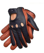 Men Driving Gloves Two Tone Genuine Sheep Leather Navy Cognac - $17.97