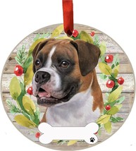 Boxer Dog Wreath Ornament Personalizable Christmas Tree Holiday Decoration - £11.56 GBP