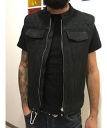 Mens Vest Cafe Racer Vest Biker Style Motorcycle Vest Diamond Stich Leat... - $104.69