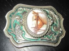 Vintage Classic WESTERN Style COWBOW RODEO Enamel Horse Art Deco Buckle - £27.37 GBP