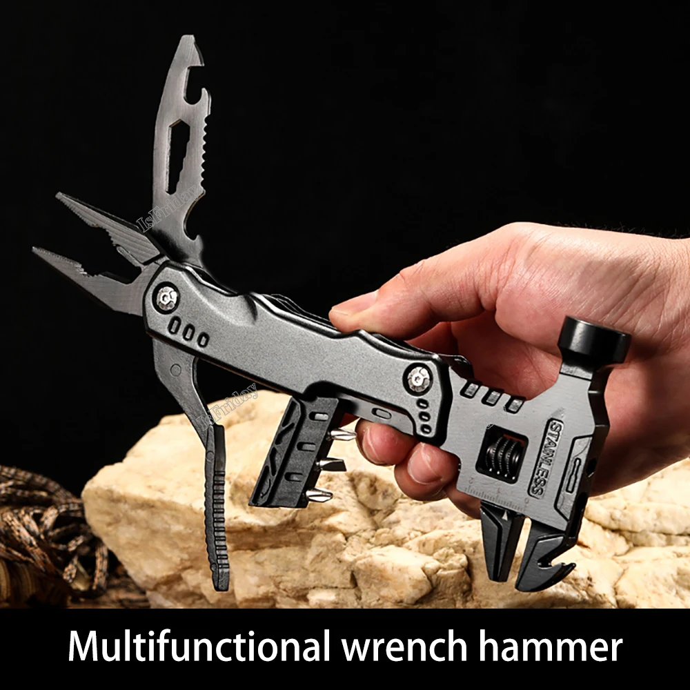 12 in 1 Multitool EDC Tool Universal Folding Pliers Hammer Wrench Claw K... - $29.06