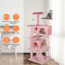 54&quot; Cat Tree Tower Large Activity Center Playing House W/scratchers Pink - £54.23 GBP