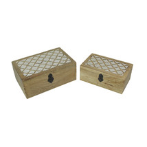 Set of 2 Hand Carved Marrakech Design Trinket Boxes Bohemian Decor - £32.63 GBP