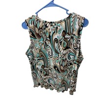 Cato Womens Size Large Ribbed Tank Top Shirt Sleeveless brown blue white print - £6.95 GBP