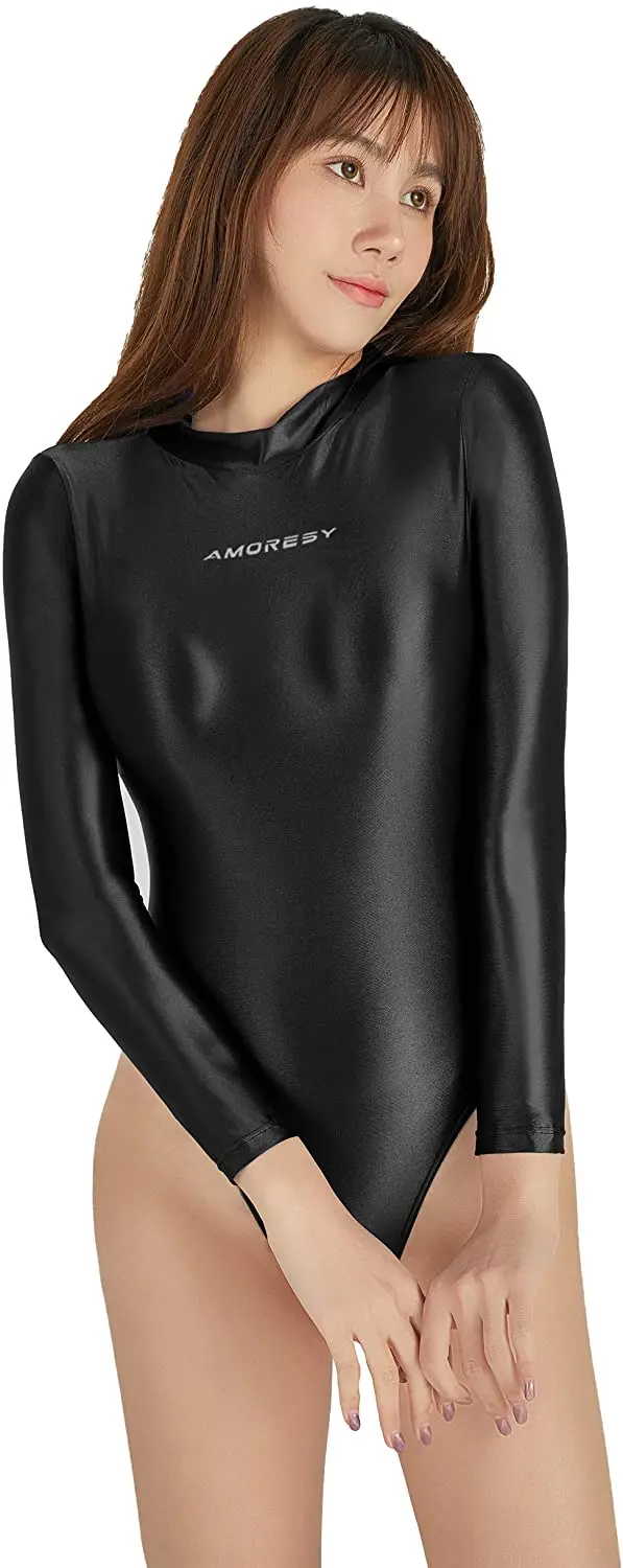 AMORESY Hecate series silky luster one-piece tight-fitting long-sleeved solid co - £96.71 GBP