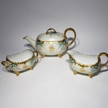 VTG Set of 3 T &amp; V Limoges France Footed Teapot w Lid Creamer Open Sugar Bowl - £100.67 GBP