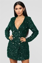 iDress Women Sequin Blazer Dress Full Sequined Long Sleeve Dress Sexy Deep V Nec - £97.15 GBP