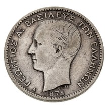1874 Greece Drachma Coin in VF Condition KM# 38 - $137.63 CAD