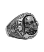 Masonic Sterling Silver 925 Skull over Book Memento Mori Men's Ring US S... - $153.45