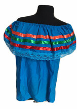 Turquoise Women Size XXL Off-Shoulder Ruffle Lace Ribbon Folkloric Fiest... - $22.72
