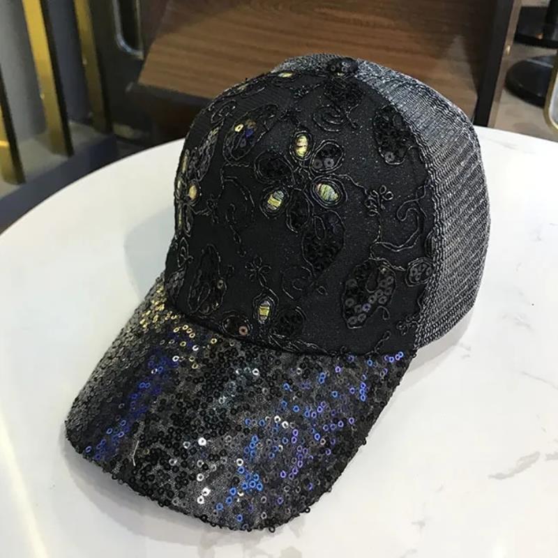Lace Breathable Sun Women's Hat Sequin Cap Sunscreen Sunshade Baseball Net Hat