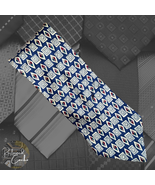 Blue Geometric Alternating Square and Diamond Tie Mens Pointed All Silk Tie - £15.73 GBP
