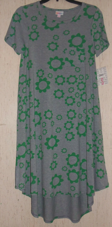 NWT WOMENS LuLaRoe &quot;Carly&quot; HEATHER GRAY W/ FLORAL KNIT SWING DRESS  SIZE S - $32.68