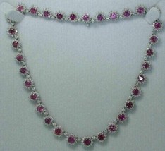 12Ct Simulated Pink Sapphire Tennis Women Necklace 14K White Gold Plated Silver - £318.26 GBP