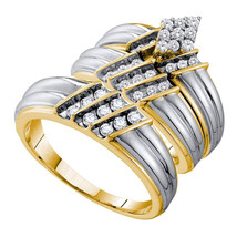 14k Two-tone Gold His Her Round Diamond Cluster Matching Bridal Wedding Ring Set - £1,105.43 GBP