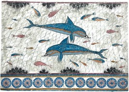 Minoan Dolphins Knossos Palace Crete Real Fresco Hand Painting on Plaster - £243.61 GBP