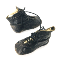 Antique Baby Shoes Black Leather Lace Up Mid Top For Display Only - $42.70