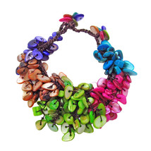 Cluster Dangle Multicolored Mother of Pearl Cotton Rope Bracelet - £12.52 GBP