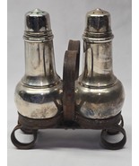Vintage International Silver Salt &amp; Pepper Shakers Bulb Style With Stand - $18.46