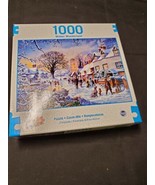 &quot;A Village in Winter&quot; 1000pc NEW Puzzle 27x19 Skating Horses Snow Winter... - £10.14 GBP