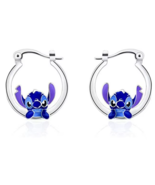 Girls Ladies Disney Parks Jewelry Stitch 925 Silver Plated Earrings Hoop... - $188.30 MXN