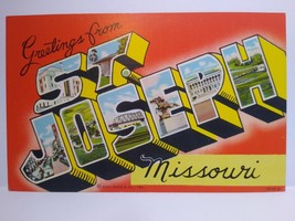 Greetings From St Joseph Missouri Large Big Letter Postcard Linen Curt Teich - £6.08 GBP