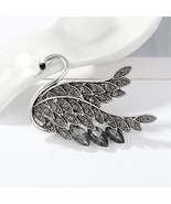 Gray Crystal &amp; Cubic Zirconia Silver-Plated Swan Brooch - £11.01 GBP