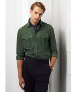 New Green Soft Suede Leather Shirt Men Handmade Stylish Party Casual Des... - $2,227.40 MXN+