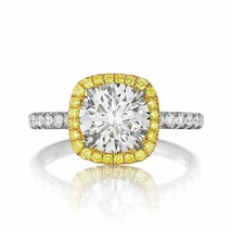 3 Carat Forever One Moissanite Yellow Diamond Halo 18K Two Tone Engagement Ring - £2,323.63 GBP