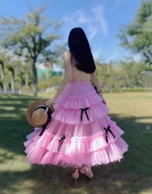 PINK Fluffy Tulle Maxi Skirt Women Custom Plus Size Layered Tulle Holiday Skirt image 5