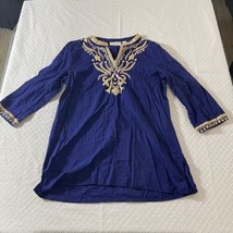 Chico’s Womens Size 1 or M  3/4 Sleeve V Neck Shirt Top Embroidered Beaded - $14.22