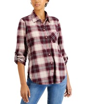 MSRP $34 Just Polly Juniors&#39; Button-Front Plaid Knit Shirt Size Small - £6.16 GBP