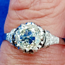 Earth mined Diamond Cushion Deco Engagement Ring 1.5ct Antique Platinum Solitare - $262,448.51 MXN
