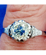 Earth mined Diamond Cushion Deco Engagement Ring 1.5ct Antique Platinum ... - $18,897.30 CAD