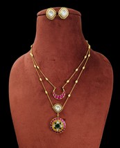 VeroniQ Trends-Sabyasachi Inspired Polki Moon Kemp Stone Pendant Necklace - £117.68 GBP