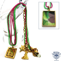 Disney Couture &amp; Frog PURPLE/GREEN Beaded Lotus Charm Necklace~Collectible!**New - £35.40 GBP