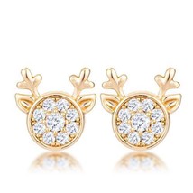 Precious Stars Goldtone Round Cubic Zirconia Reindeer Holiday Earrings - £15.31 GBP