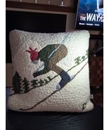 Chandler 4 Corners Laura Megroz 18&quot; DOWNHILL SKIER Hand Hooked Wool Pillow - $71.40 CAD