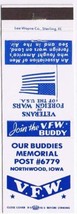 Iowa VFW Matchbook Cover Northwood Veterans Of Foreign Wars Foch Post No... - $1.46