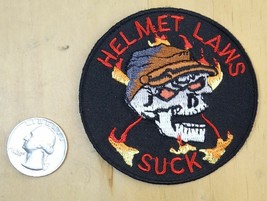 HELMET LAWS SUCK - REBEL SKULL IRON-ON SEW-ON EMBROIDERED PATCH 2 7/8&quot; X... - $4.79