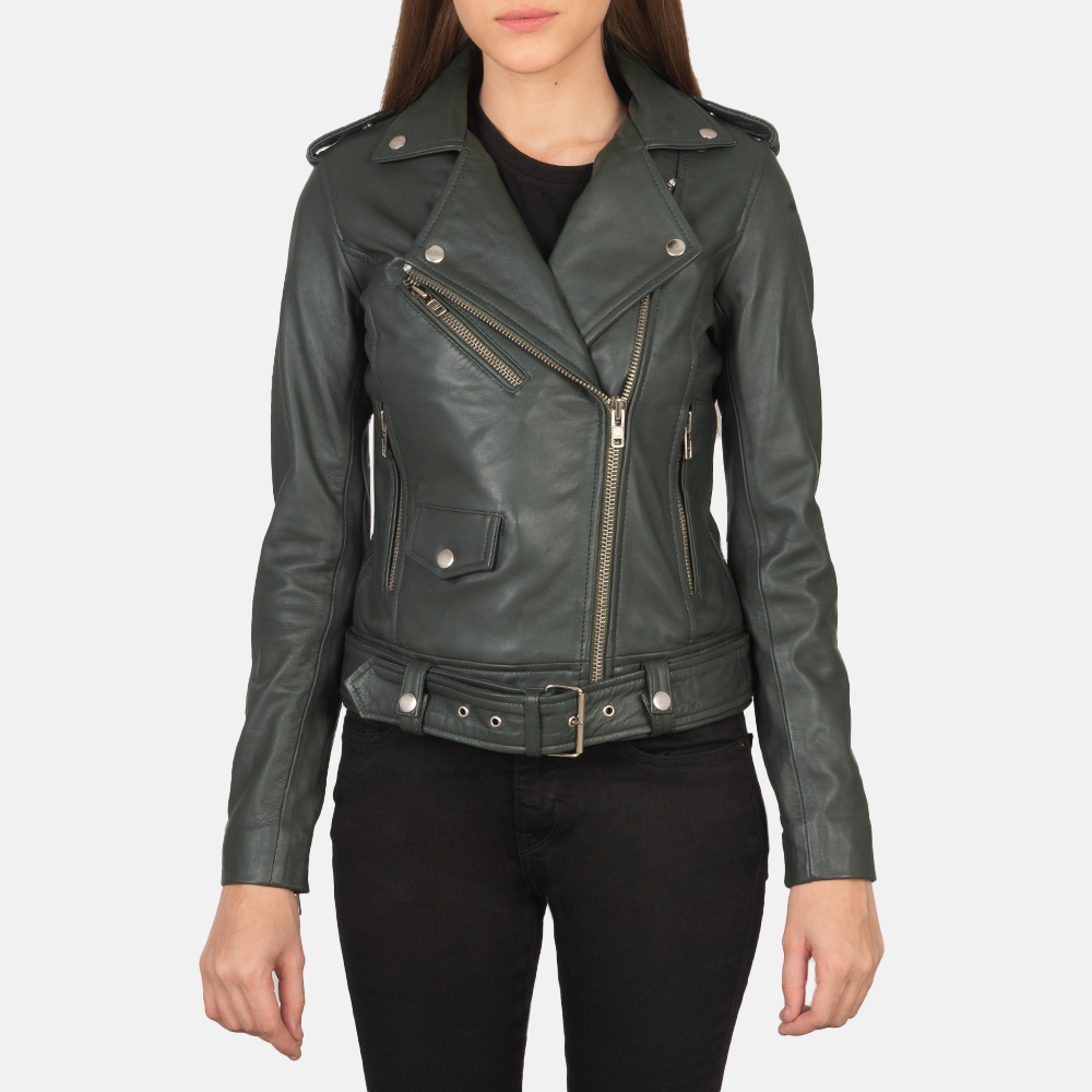 LE Alison Green Leather Women Biker Jacket - £104.13 GBP+
