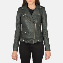 LE Alison Green Leather Women Biker Jacket - £109.34 GBP+