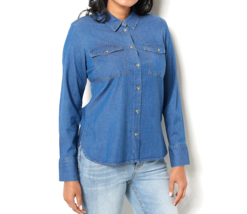 Candace Cameron Bure Tencel Hi-Low Button-Front Shirt- DARK WASH, XS - £17.53 GBP