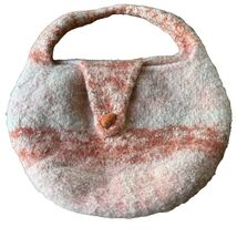 Boho Round Knit Felted Wool Purse Handbag Peach White Rust 10x14 In Sust... - $14.85
