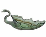 Hand Blown Glass Swan Bowl Green 21” MCM Decoration Vtg - $29.65