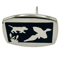 Duck Hunting Retriever Dog Silver &amp; Black Inlayed Belt Buckle 824 Vintag... - $10.36