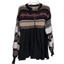 Free People Womens Sweater Multicolor Waffle Knit Aztec Gold Silver Thread Zip S - £25.88 GBP