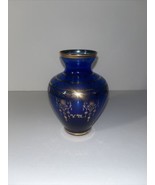 Cobalt Blue Glass Vase with Gold Overlay - $18.70