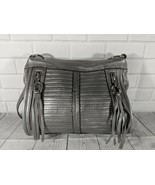B.Makowsky leather handbag, silver w/animal print liner and shoulder strap - £31.38 GBP
