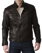 Mens Leather Jacket Stylish Genuine Lambskin Motorcycle Bomber Biker Jac... - $117.50